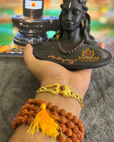 Golden Plated Om Rudraksha Damroo Spiritual Bracelet - Buy 1 Get 1 Free!!
